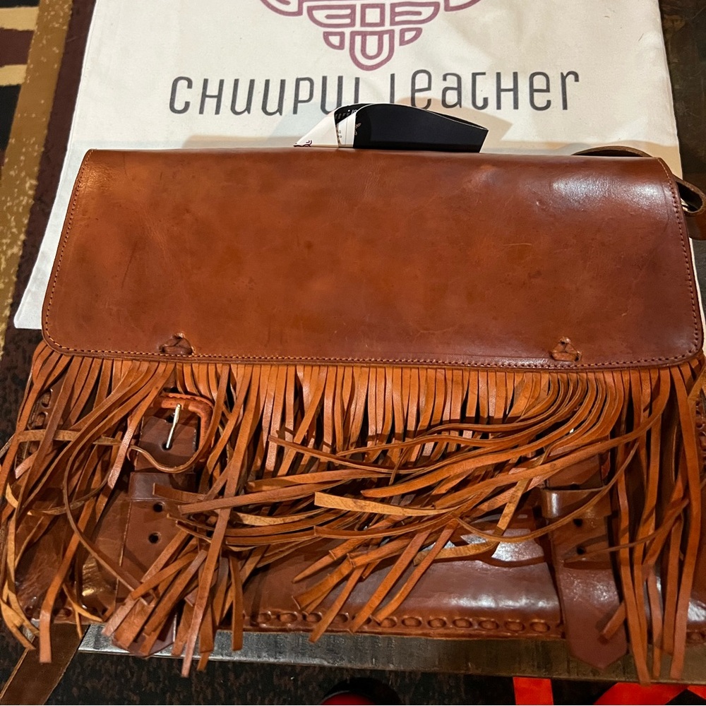 Real leather briefcase with fringe NWOT